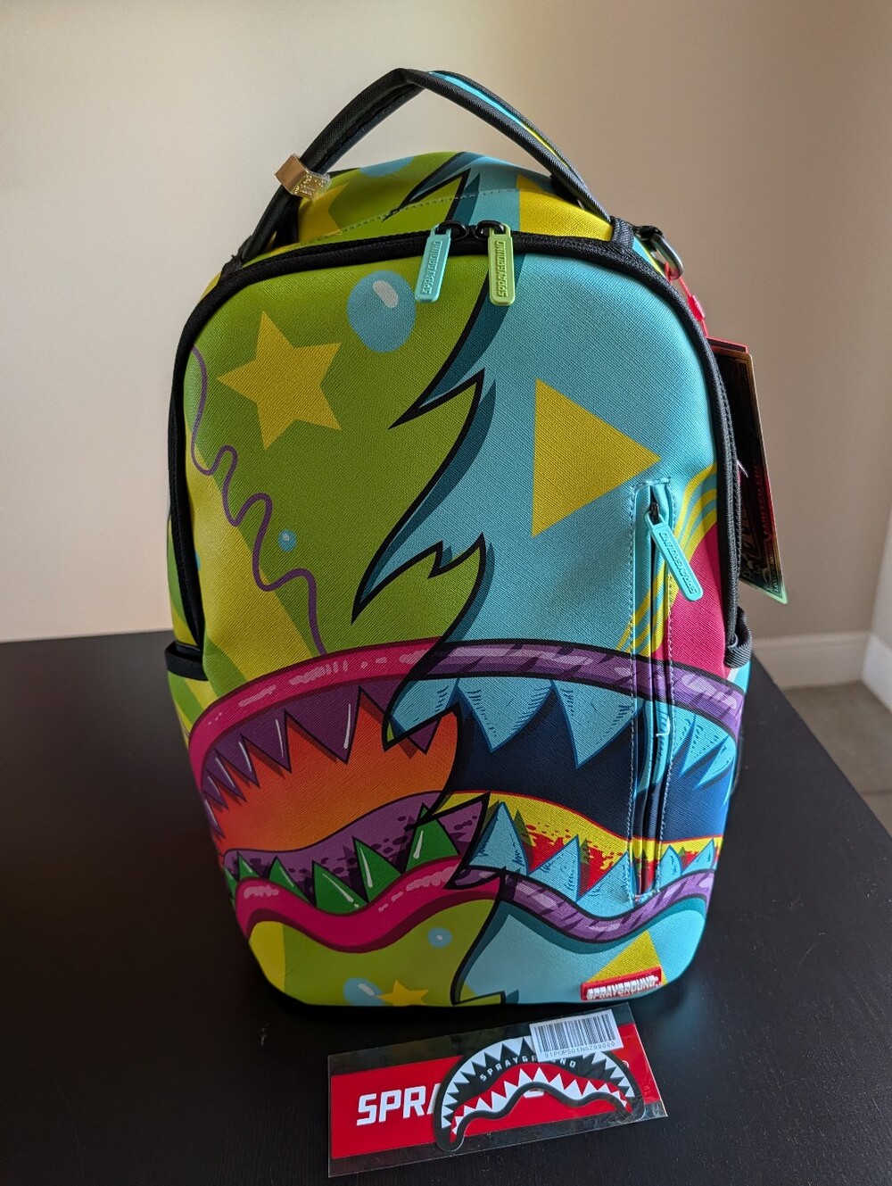 Sprayground Neon Shark Bite Backpack - Blue, Green, Yellow, Pink, Retired